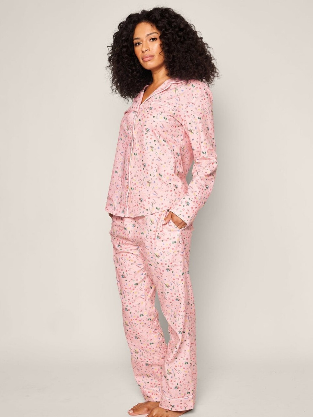 Petite Plume Pajama Set Women's M Pink Flannel Vintage Sweets Holiday Christmas